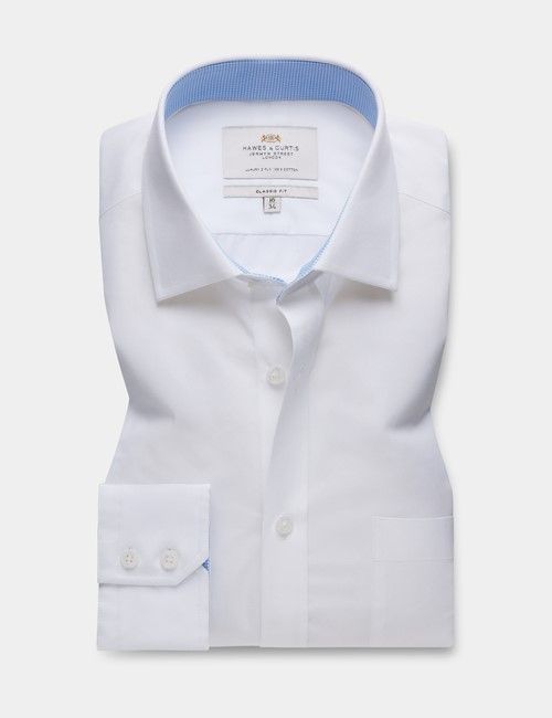 White Poplin Classic Fit Shirt - Contrast Detail & Breast Pocket-preview
