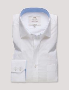 Classic Fit White Poplin Shirt - Contrast Detail  - Chest Pocket