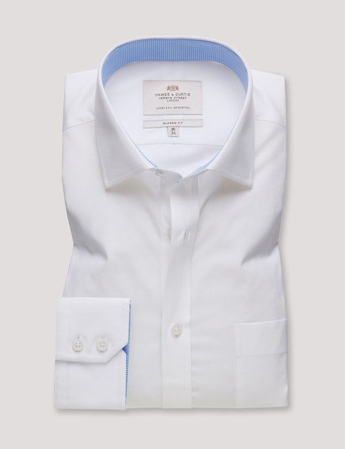 White Poplin Classic Fit Shirt - Contrast Detail & Breast Pocket-preview