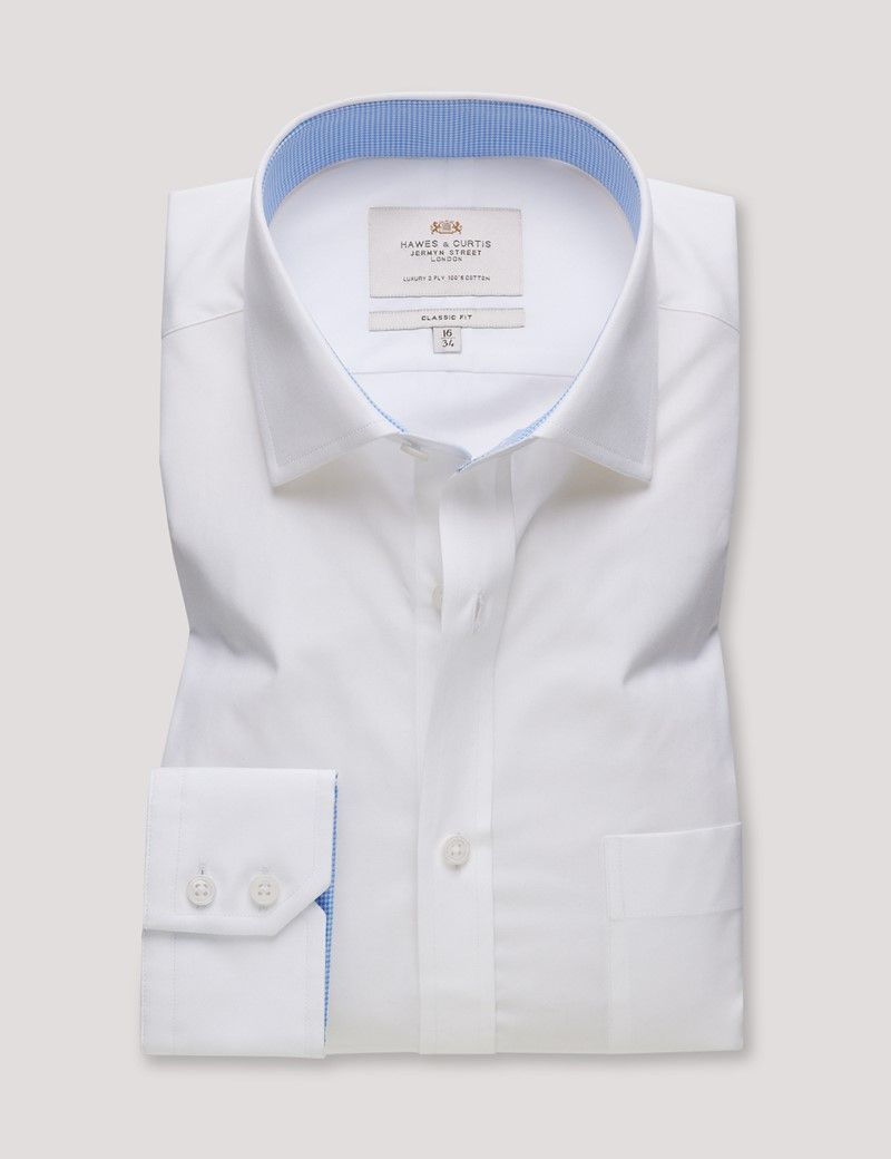 Classic Fit White Poplin Shirt - Contrast Detail  - Chest Pocket-preview