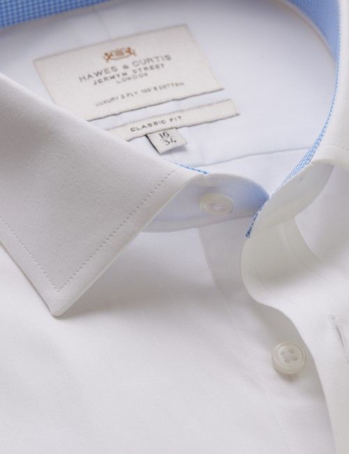 White Poplin Classic Fit Shirt - Contrast Detail & Breast Pocket