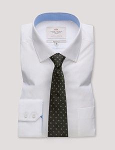 Classic Fit White Poplin Shirt - Contrast Detail  - Chest Pocket