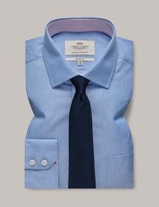 Blue End on End Classic Shirt - Contrast Detail & Breast Pocket-preview2