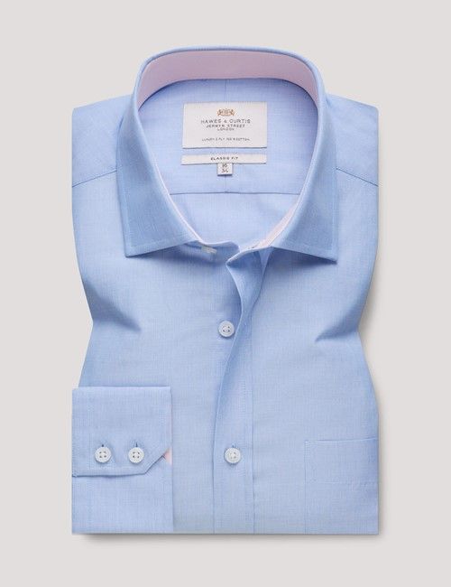 Blue End on End Classic Fit Shirt - Contrast Detail & Breast Pocket-preview