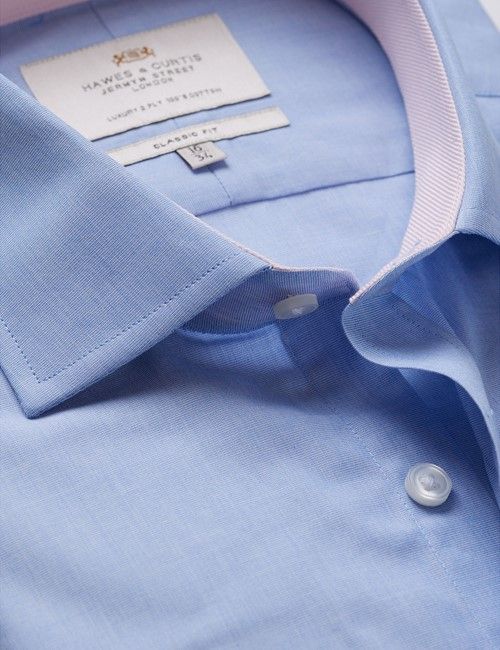 Blue End on End Classic Fit Shirt - Contrast Detail & Breast Pocket
