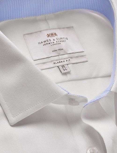 Non-Iron White Pique Classic Shirt With Contrast Detail & Breast Pocket-preview