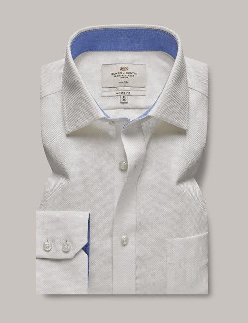 Non-Iron White Textured Weave Classic Shirt - Breast Pocket