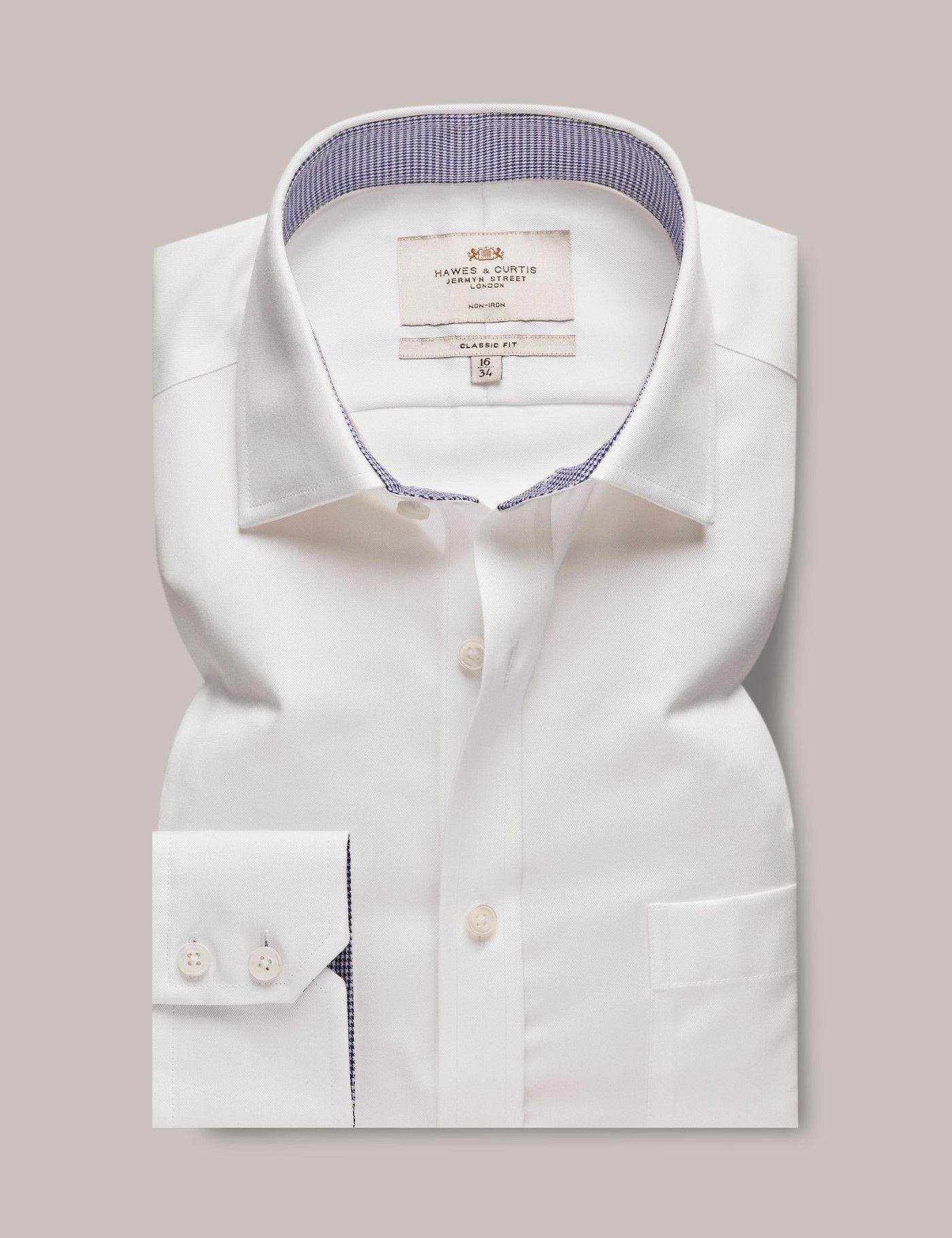 Men's Non-Iron White Twill Classic Shirt - Contrast Detail & Breast ...