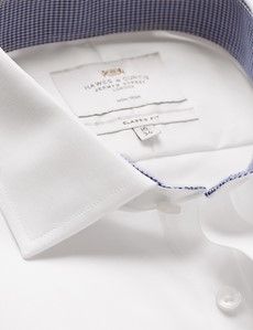 Classic Fit White Twill Non-Iron Shirt - Contrast Detail  - Chest Pocket