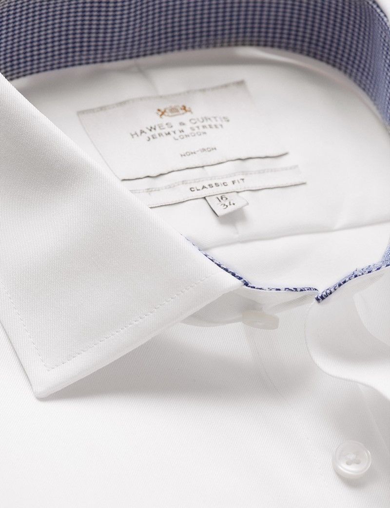 Classic Fit White Twill Non-Iron Shirt - Contrast Detail  - Chest Pocket