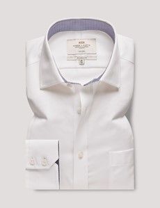 Classic Fit White Twill Non-Iron Shirt - Contrast Detail  - Chest Pocket