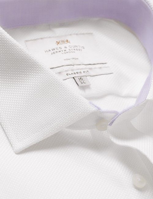 Non-Iron White Textured Weave Classic Fit Shirt - Breast Pocket