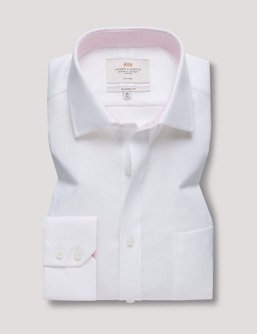 Non-Iron White Textured Weave Classic Shirt - Contrast Detail & Breast Pocket-preview