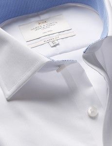 Classic Fit White Twill Non-Iron Shirt - Contrast Detail  - Chest Pocket
