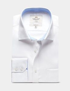 Classic Fit White Twill Non-Iron Shirt - Contrast Detail  - Chest Pocket
