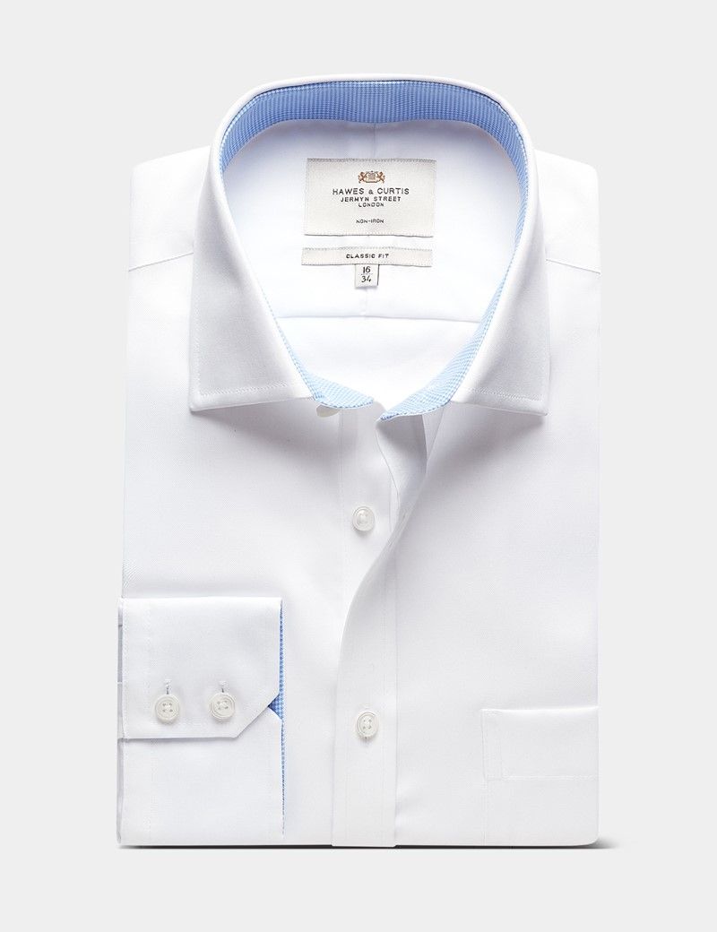 Classic Fit White Twill Non-Iron Shirt - Contrast Detail  - Chest Pocket-preview