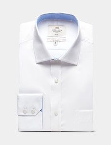 Classic Fit White Twill Non-Iron Shirt - Contrast Detail  - Chest Pocket