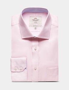 Classic Fit Pink Twill Non-Iron Shirt - Contrast Detail  - Chest Pocket