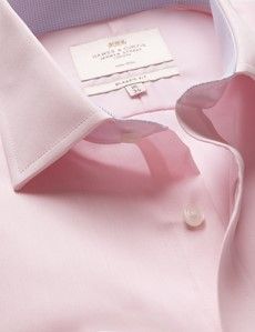 Classic Fit Pink Twill Non-Iron Shirt - Contrast Detail  - Chest Pocket