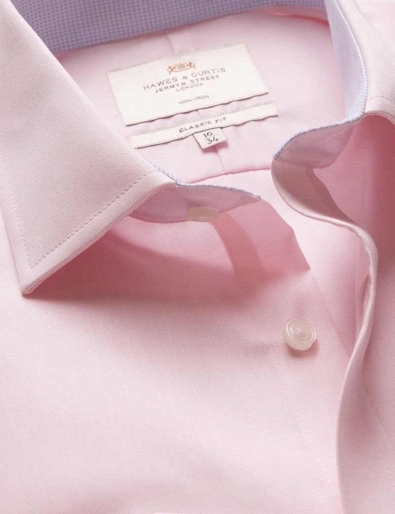 Classic Fit Pink Twill Non-Iron Shirt - Contrast Detail  - Chest Pocket