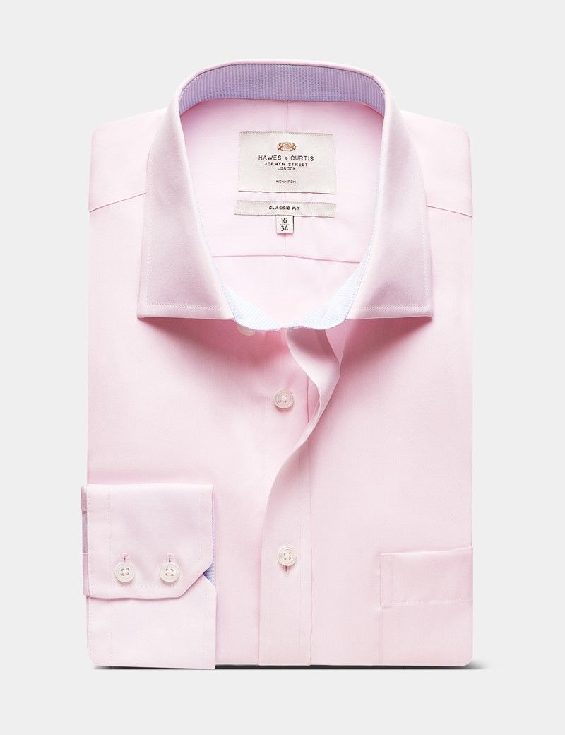 Classic Fit Pink Twill Non-Iron Shirt - Contrast Detail  - Chest Pocket-preview