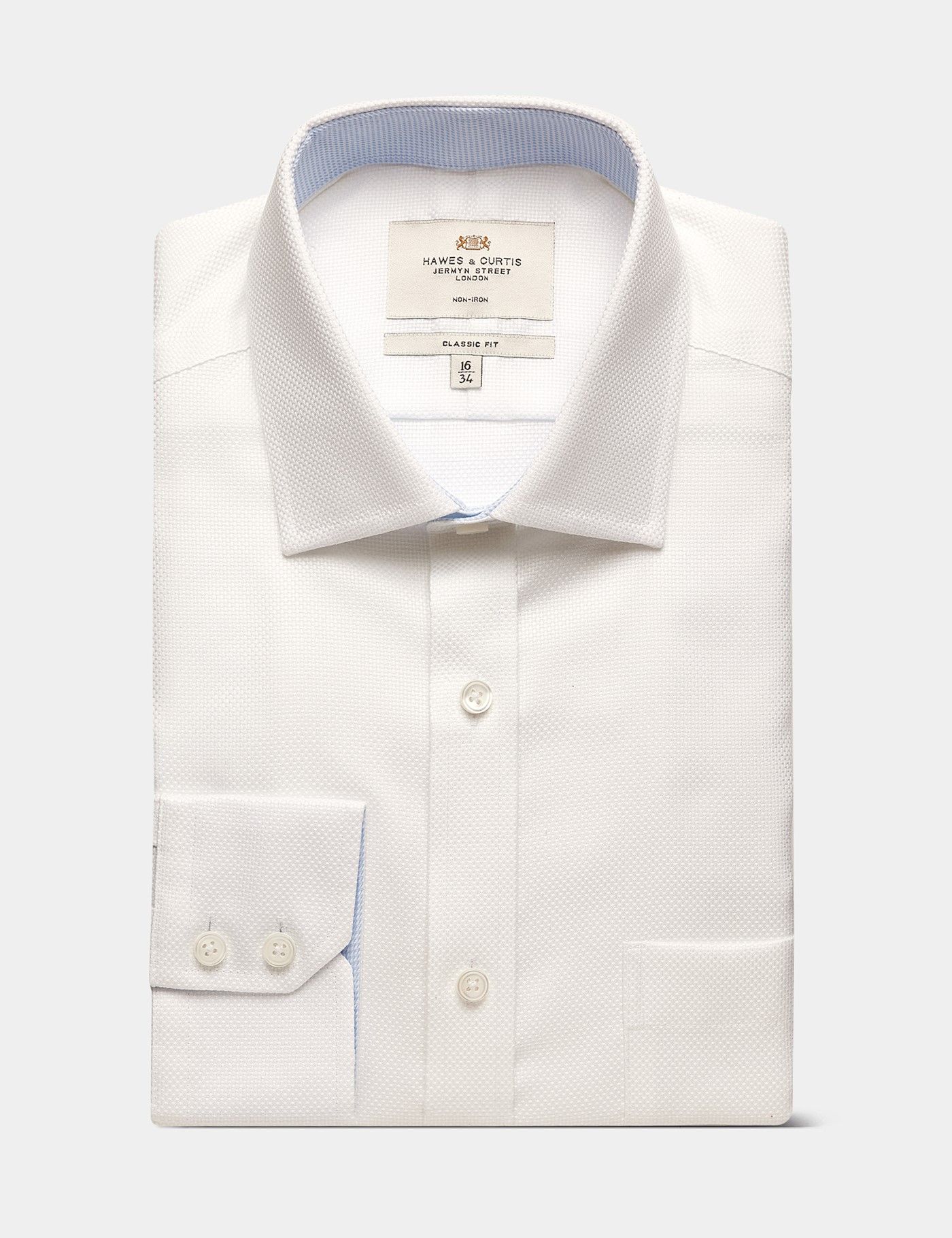 Classic Fit White Textured Weave Non-Iron Shirt - Contrast Detail - Chest Pocket-preview