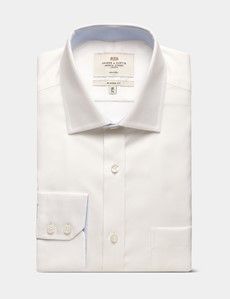 Classic Fit White Textured Weave Non-Iron Shirt - Contrast Detail  - Chest Pocket