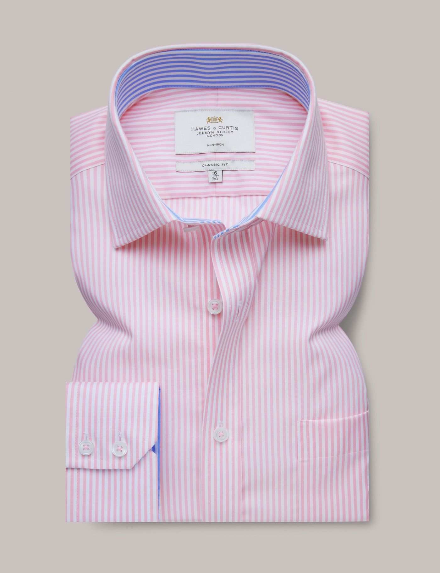 Non-Iron Pink & White Bengal Stripe Classic Shirt With Non-Iron Pink & White Bengal Stripe Classic Shirt With