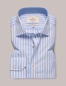 Non-Iron Blue & White Bold Stripe Classic Shirt With Contrast Detail & Breast Pocket-preview1