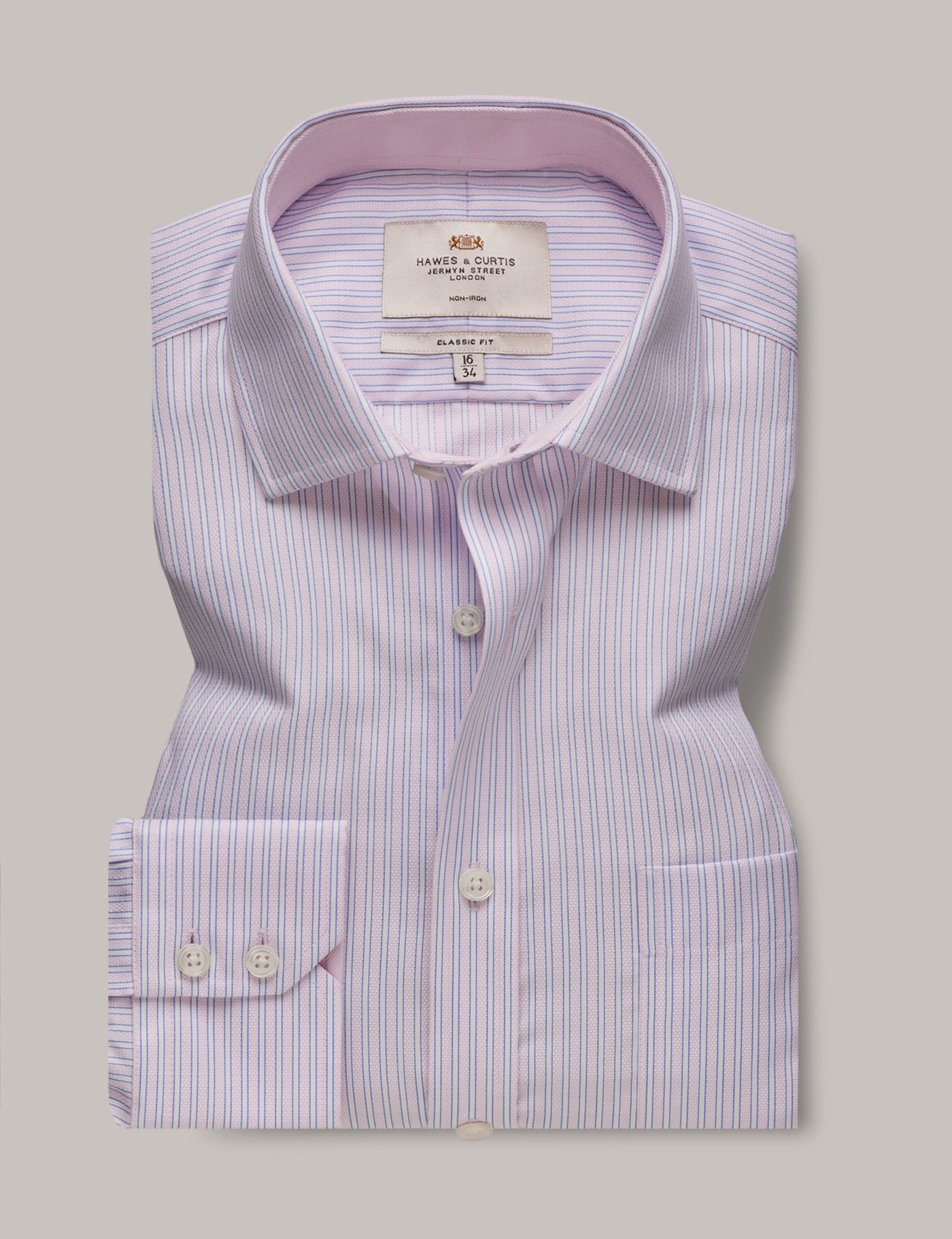 Men's Non-Iron Pink & Blue Multi Stripe Classic Shirt - Contrast Detail ...