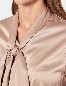 Relaxed Fit Taupe Pussybow Blouse