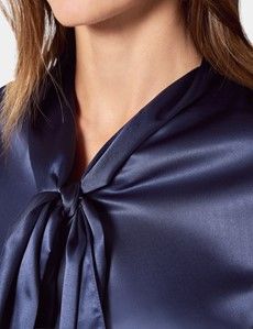 Relaxed Fit Navy Pussybow Blouse