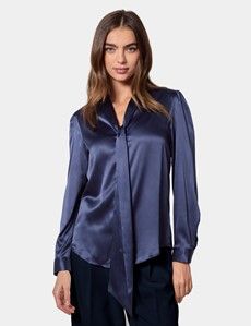 Relaxed Fit Navy Pussybow Blouse