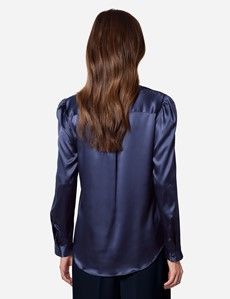 Relaxed Fit Navy Pussybow Blouse