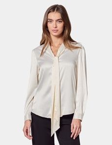 Relaxed Fit Cream Pussybow Blouse