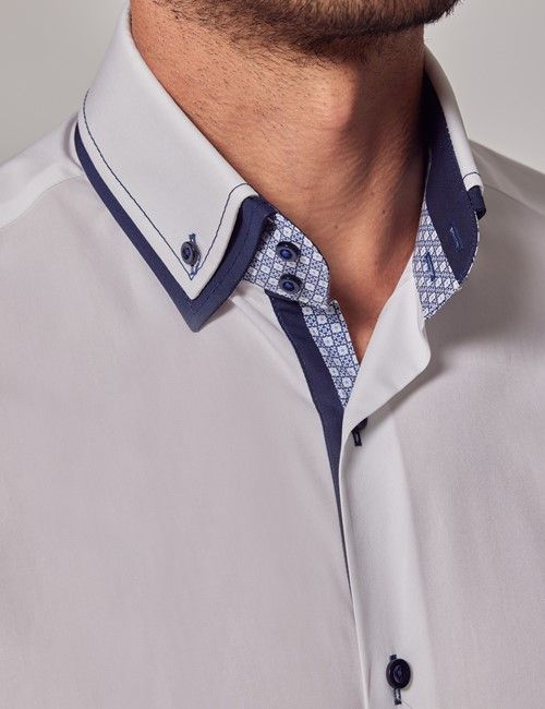 White & Navy Slim Shirt - Button Down Collar - Limited Edition-preview