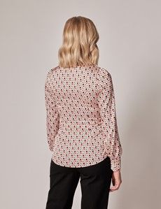 Cream & Lilac Geometric Pussy Bow Blouse