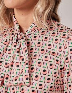 Cream & Lilac Geometric Pussy Bow Blouse