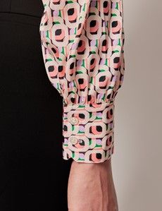 Cream & Lilac Geometric Pussy Bow Blouse