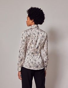 Cream & Black Chain Butterfly Pussybow Blouse-preview4