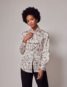 Cream & Black Chain Butterfly Pussybow Blouse-preview3