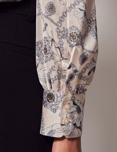 Cream & Black Chain Butterfly Pussybow Blouse-preview2