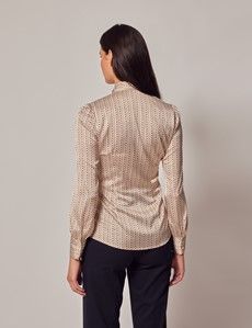 Cream & Gold Chains Satin Pussybow Blouse-preview4
