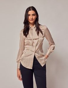 Cream & Gold Chains Satin Pussybow Blouse-preview2