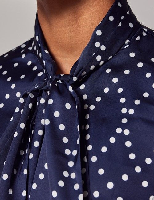 Navy & White Dots Pussybow Blouse-preview
