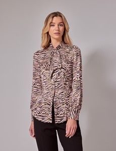 Cream & Green Zebra Pussybow Blouse-preview2