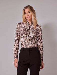 Cream & Green Zebra Pussybow Blouse-preview5