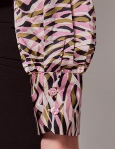 Cream & Green Zebra Pussybow Blouse-preview3