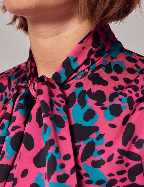 Pink & Black Dual Spots Pussybow Blouse-preview