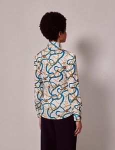 White & Gold Chains Satin Pussybow Blouse-preview4